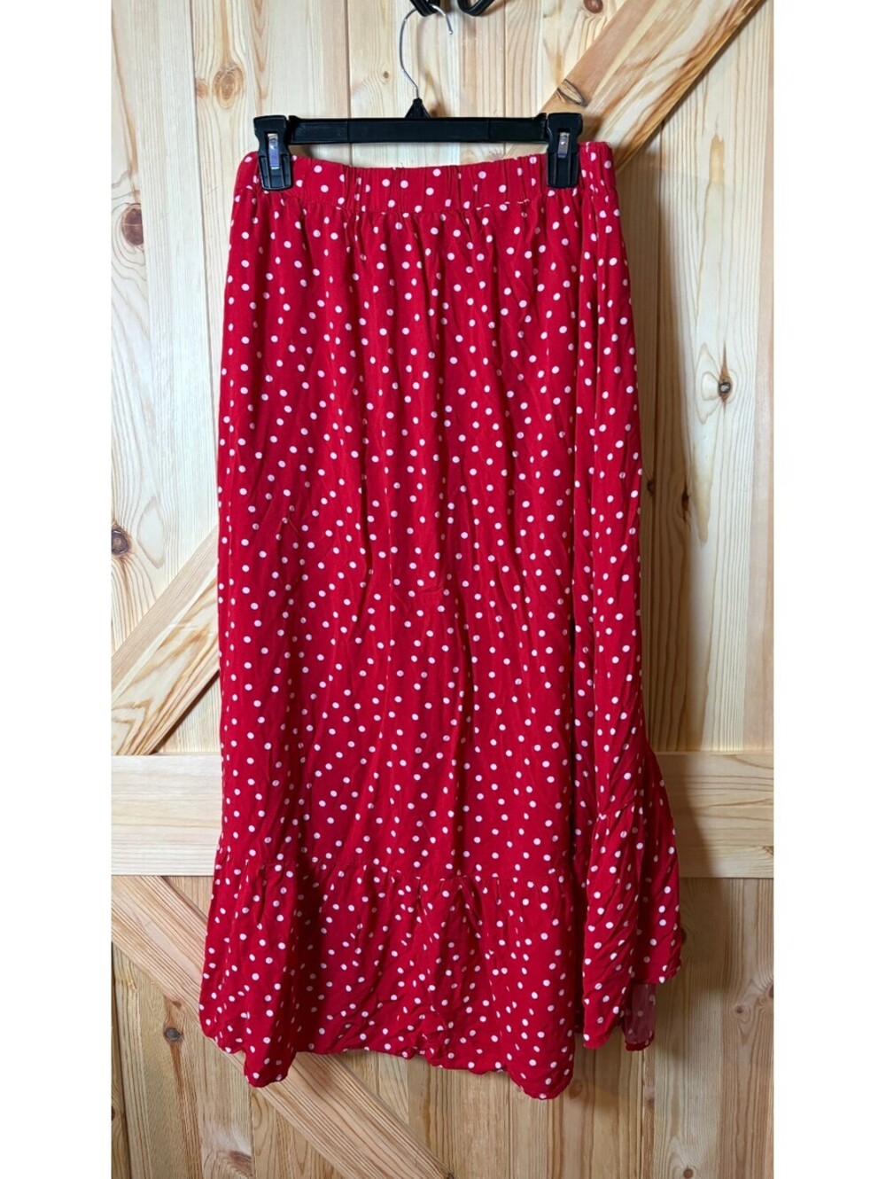 Indigo Rose Red Polka Dot Midi Skirt with Button Front and Ruffle Hem XL